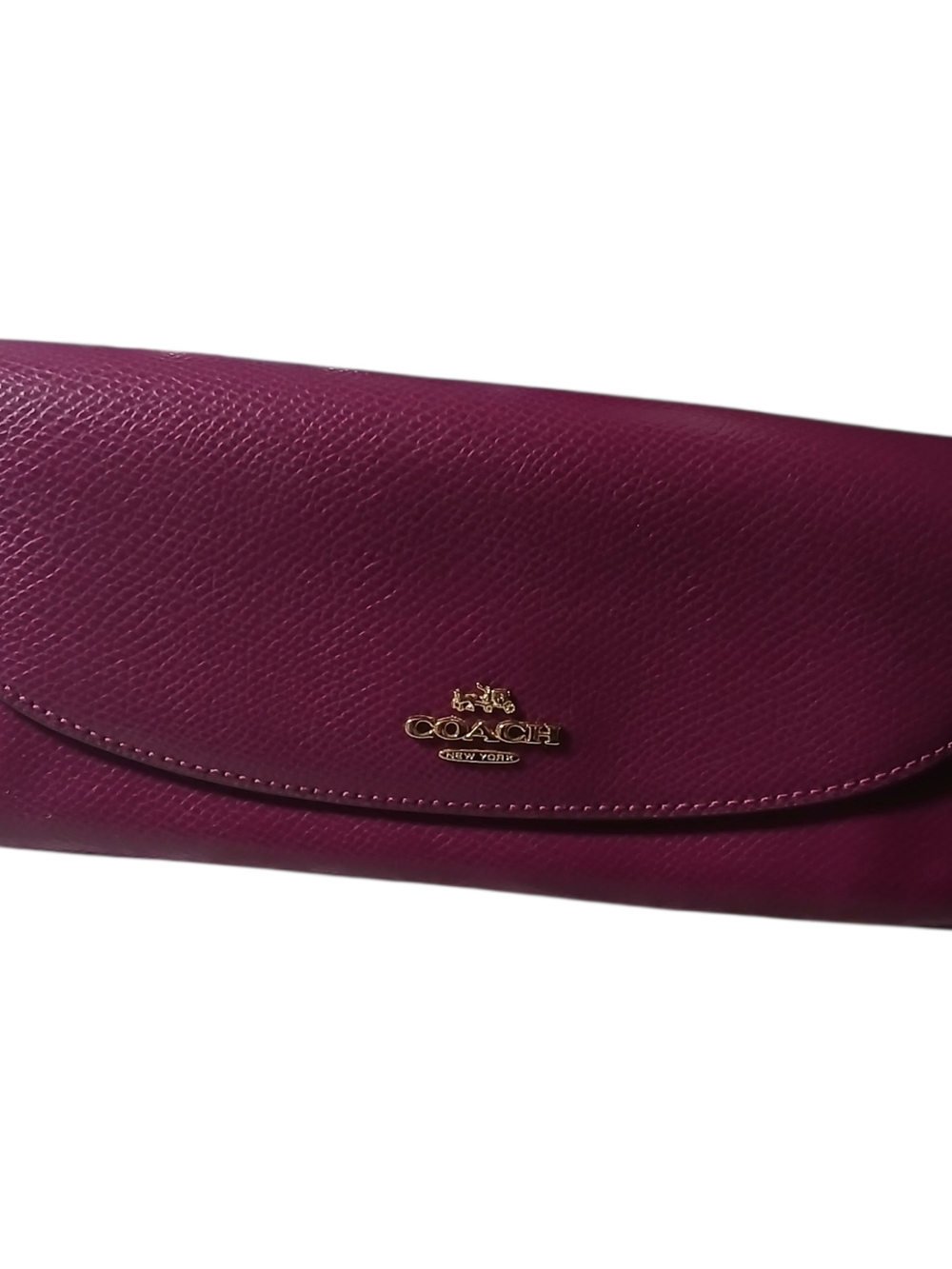 Coach Pebbled Leather Clutch in Plum with Gold Logo